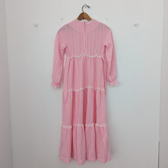 Vintage Dress Girls Size 8-9 Pink Maxi Smocked Long Sleeve Boho Hippie - Picture 5 of 8